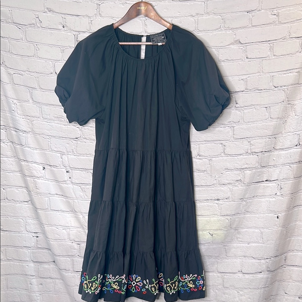 Johnny Was Puffed Sleeve Ruffled Embroidered Hem Dress Size Large